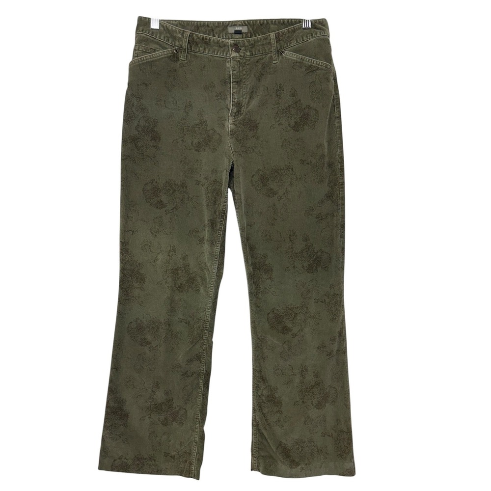J. Jill Womens Olive Green Floral Corduroy Stretch Straight Leg Pants‎ Size 8
